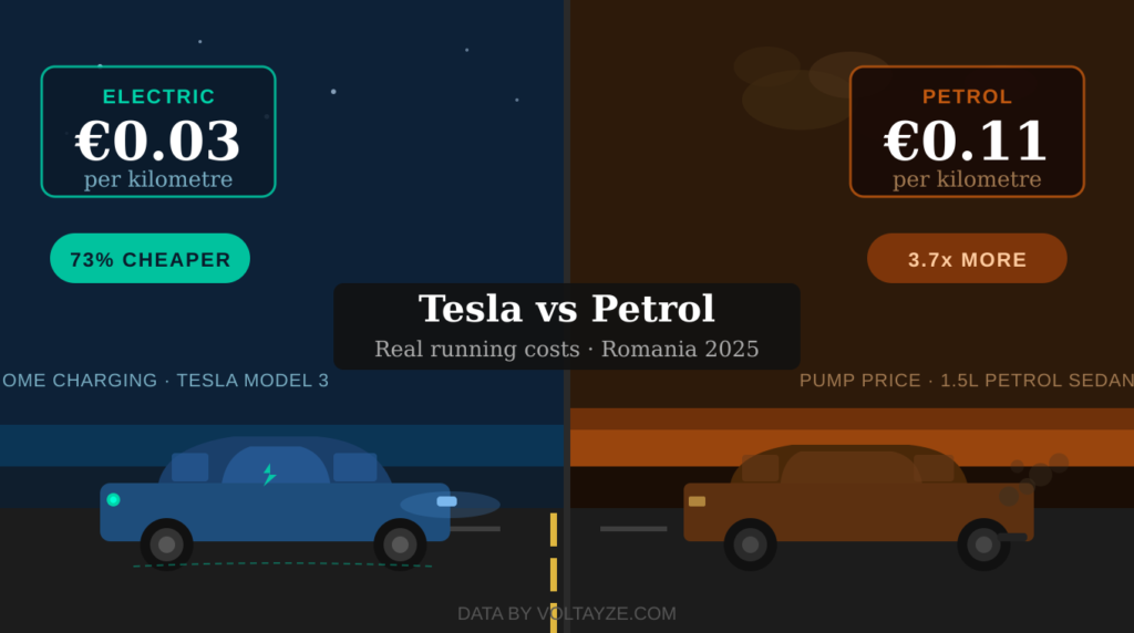 Tesla Model 3 vs benzina cost comparitiv in Romania